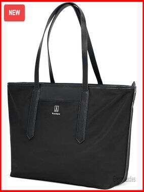Leather Accent Tote with Laptop Sleeve, Travel-Friendly Shoulder Bag
